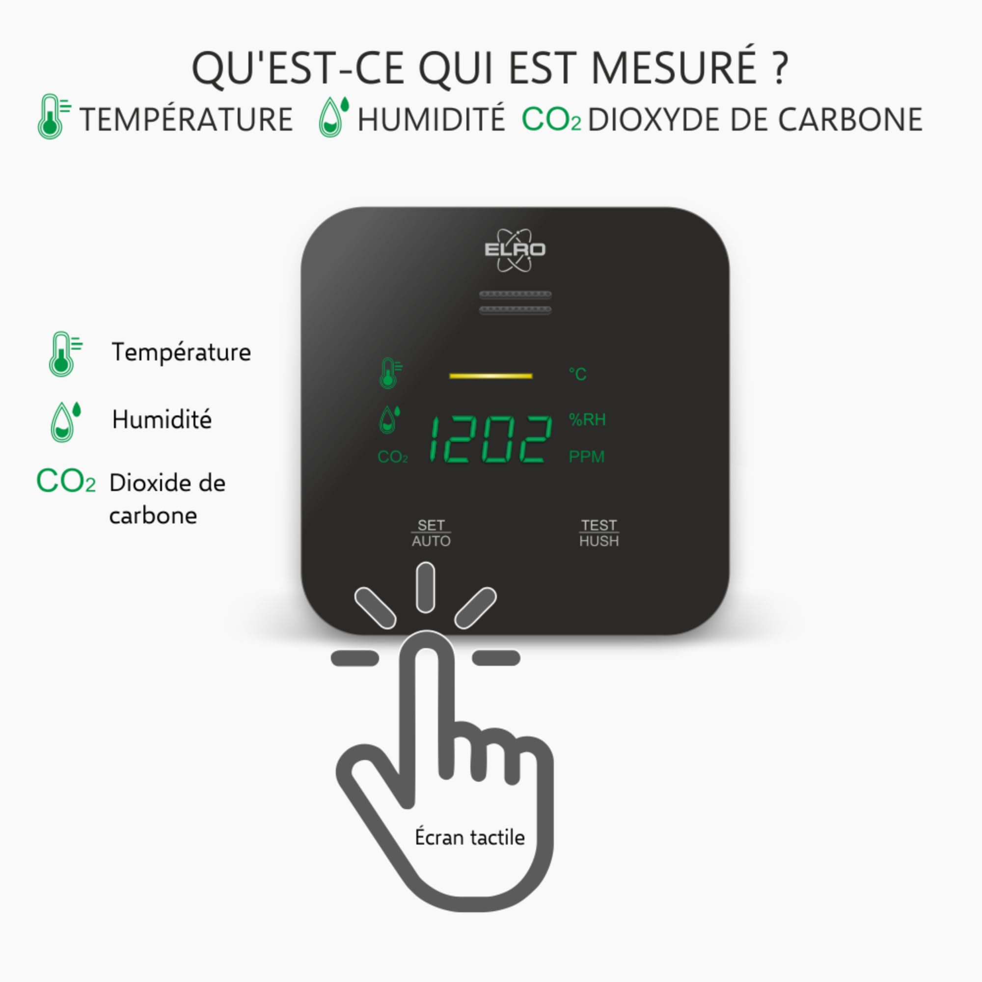 ELRO FCO2400 CO2 mètre - Qualité de l'air avec capteur NDIR pour CO2, température et humidité - avec Auto-calibrage