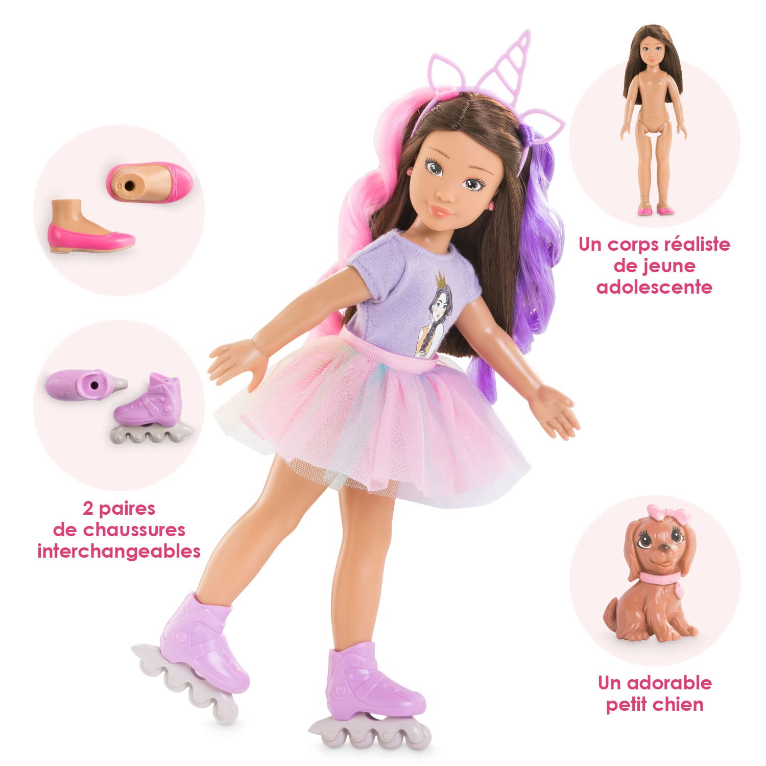 Corolle 9000600030, Girls Luna Unicorn Set, Dressing Doll in Summer Outfit with Dog, with Headband - Image 4