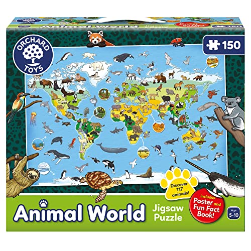 Orchard Toys Animal World Jigsaw Puzzle 150-piece jigsaw Includes 20-page fact book Includes giant poster Educational puzzle for Kids ages 5-10