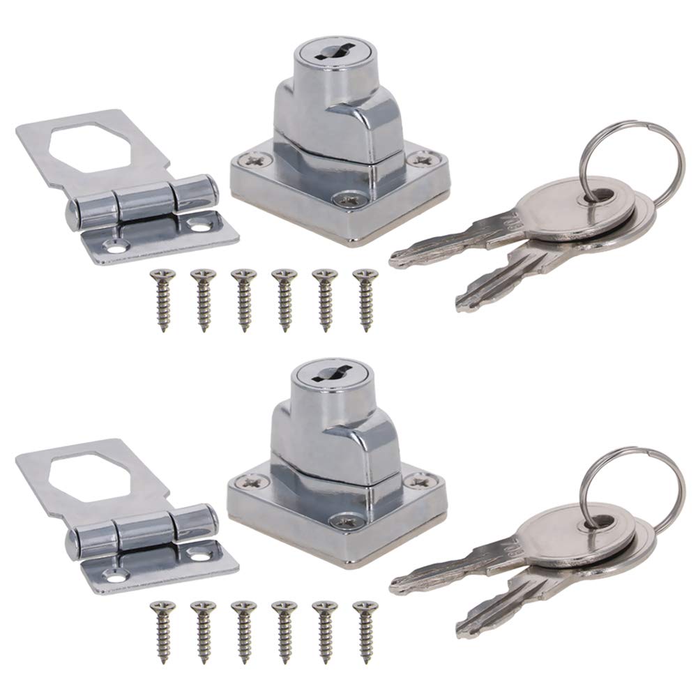 MroMax Keyed Hasp Lock 3.07 x 1.38inch Twist Knob Keyed Locking Hasp Latch Lock for Doors Cabinets Zinc Alloy Silver Tone 2Pcs