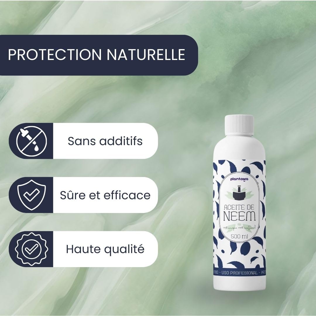 PLANTAWA Huile de Neem 500ml | Ingrédient Naturel à Diluer | Pressée à Froid | Usage Polyvalent | Sans Additifs ni Parfum | Pour Formulations Domestiques Personnalisées
