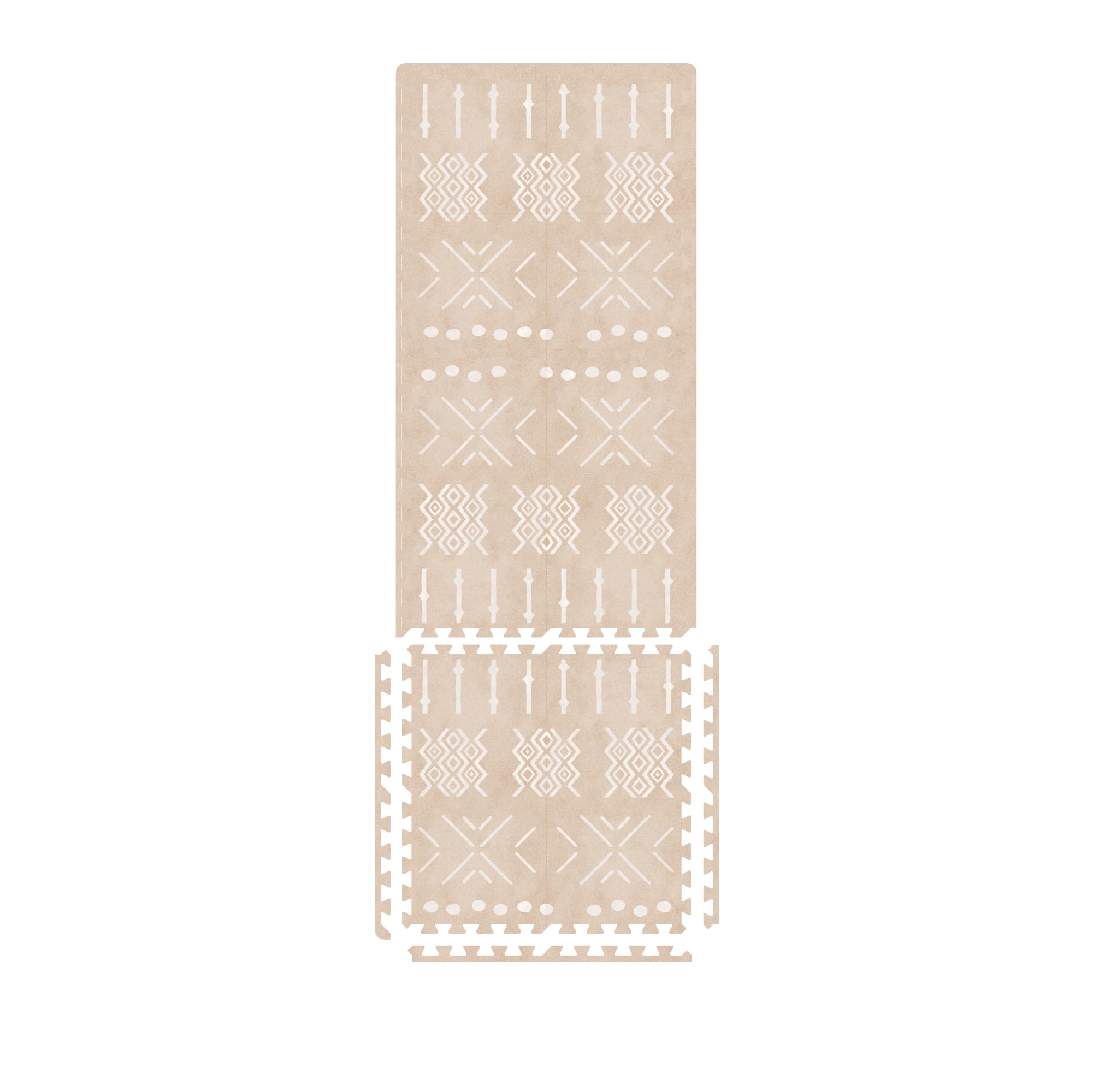 MOON WALKERSStylish Boho Baby Play Mats for Floor, Play Mat for Babies and Toddlers, Non-Toxic, Soft, Thick, Tummy Time Mat for Crawling (Expansion Pack/Cot Mate 6x2ft | 3 Tiles, Beige Aztec)