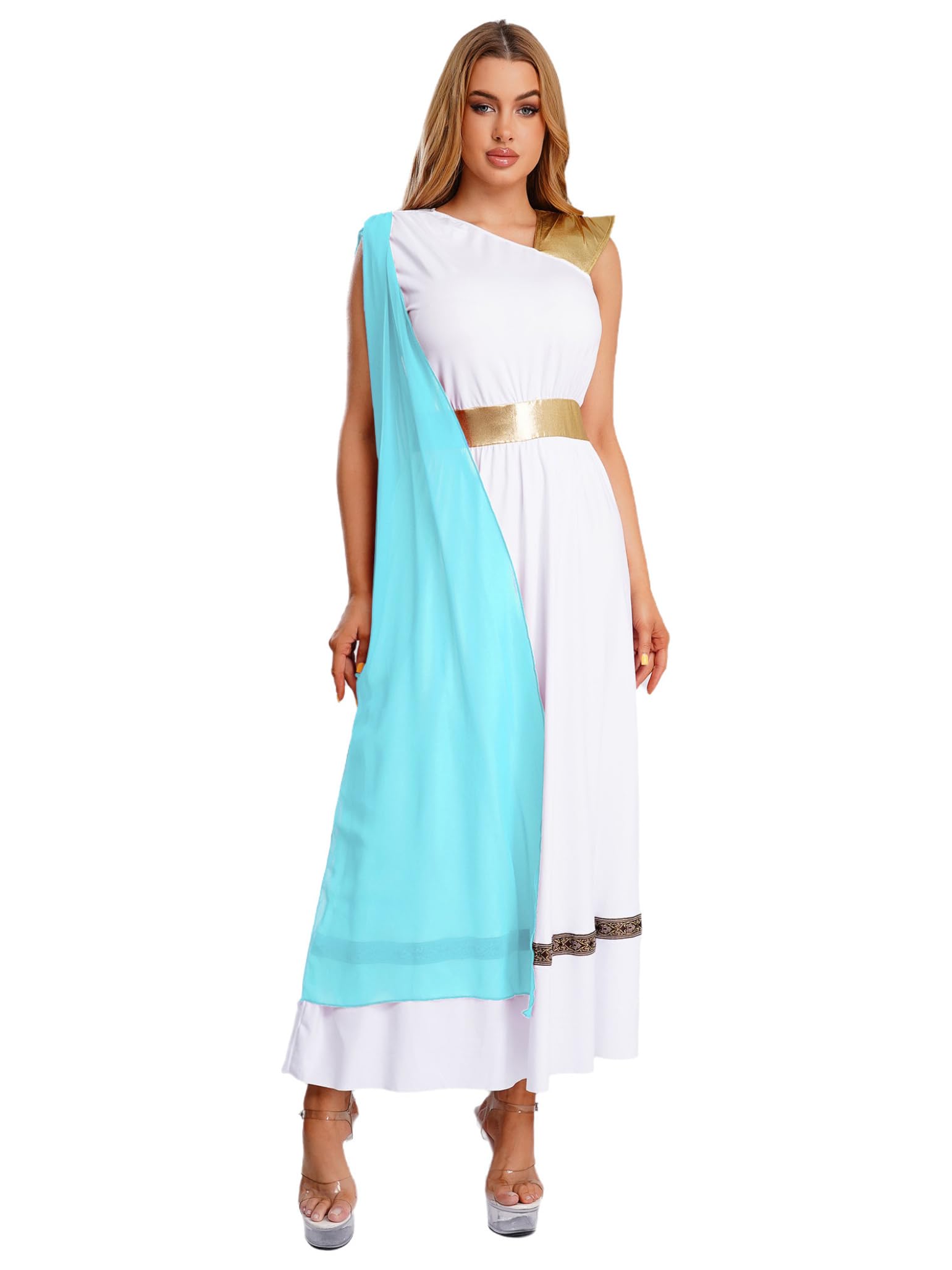 Moggemol Women's Toga Costume Halloween Cosplay Roman God Grecian Dress Sleeveless Lyrical Dancewear Light Blue L