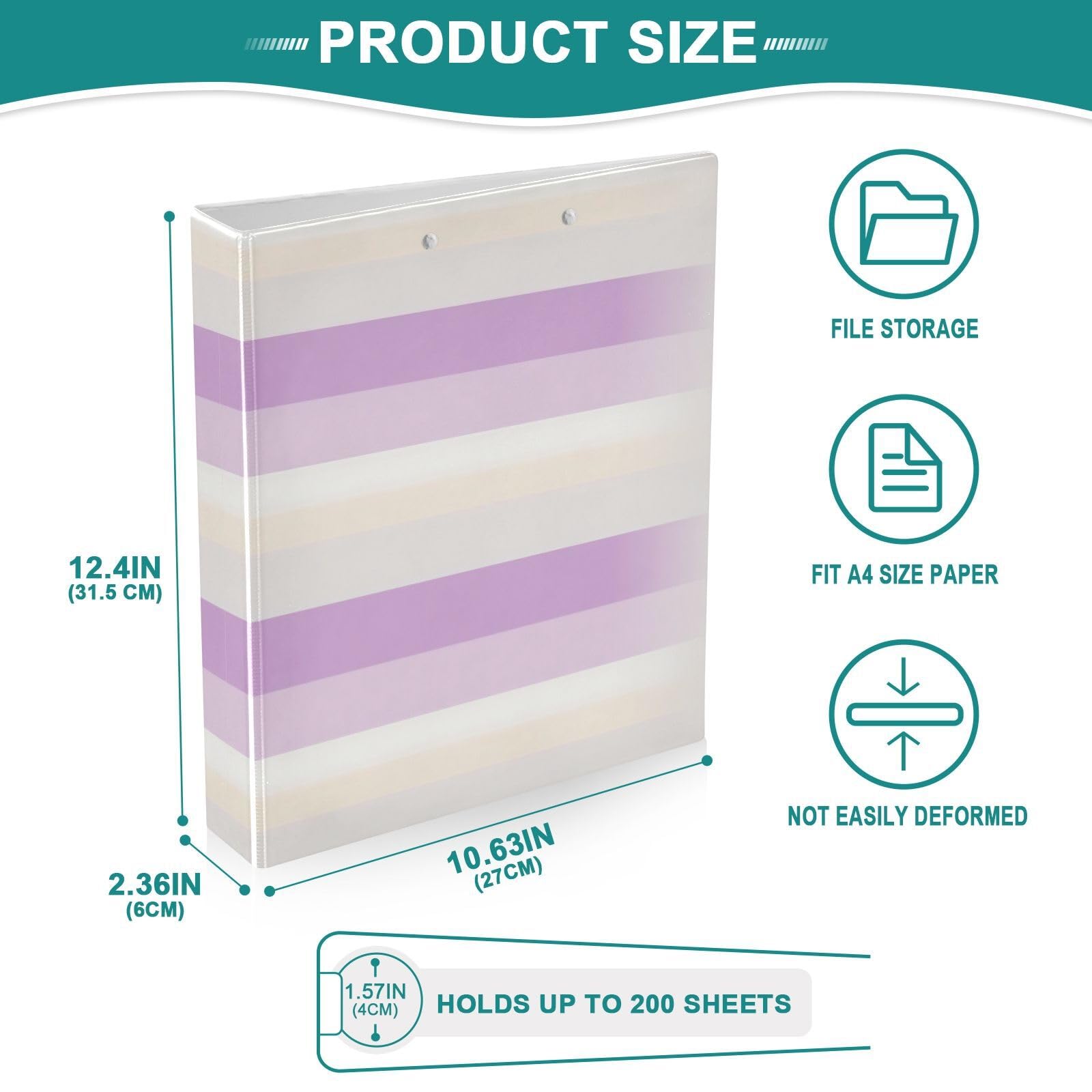 Raccoglitore per materiale scolastico da 3,8 cm, a righe viola