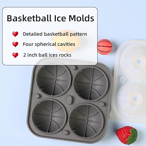Miniatura 2 de Molde de bola de hielo, bandeja redonda de silicona con forma de baloncesto grande para cubitos de hielo con tapa de embudo para congelador, 4