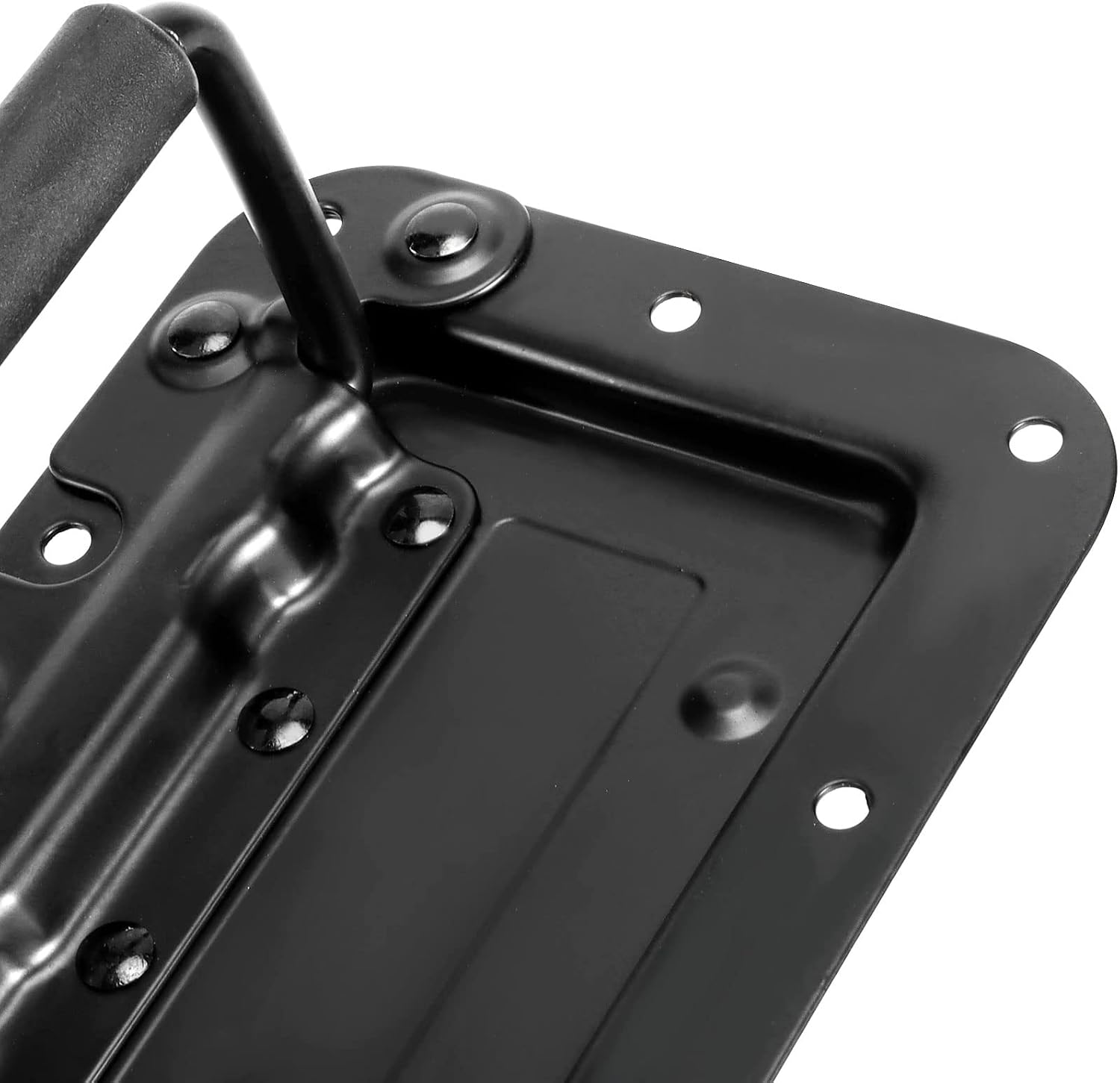SEUNMUK 6 Pack 6 x 4 Inch Spring Loaded Recessed Handle, Medium Black Iron Recessed Pull Handle with Padded Grip for Case Box Chest Cabinet Speaker