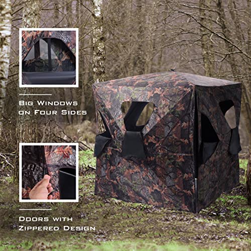 Gymax Hunting Blind, 2-3 People Pop Up Ground Blind Tent, 360 Degree See Through For Deer,Turkey, Portable Durable Hunting Tent With Mesh Window, Hub System & Carry Bag, Camo Ground Blinds #TOP1