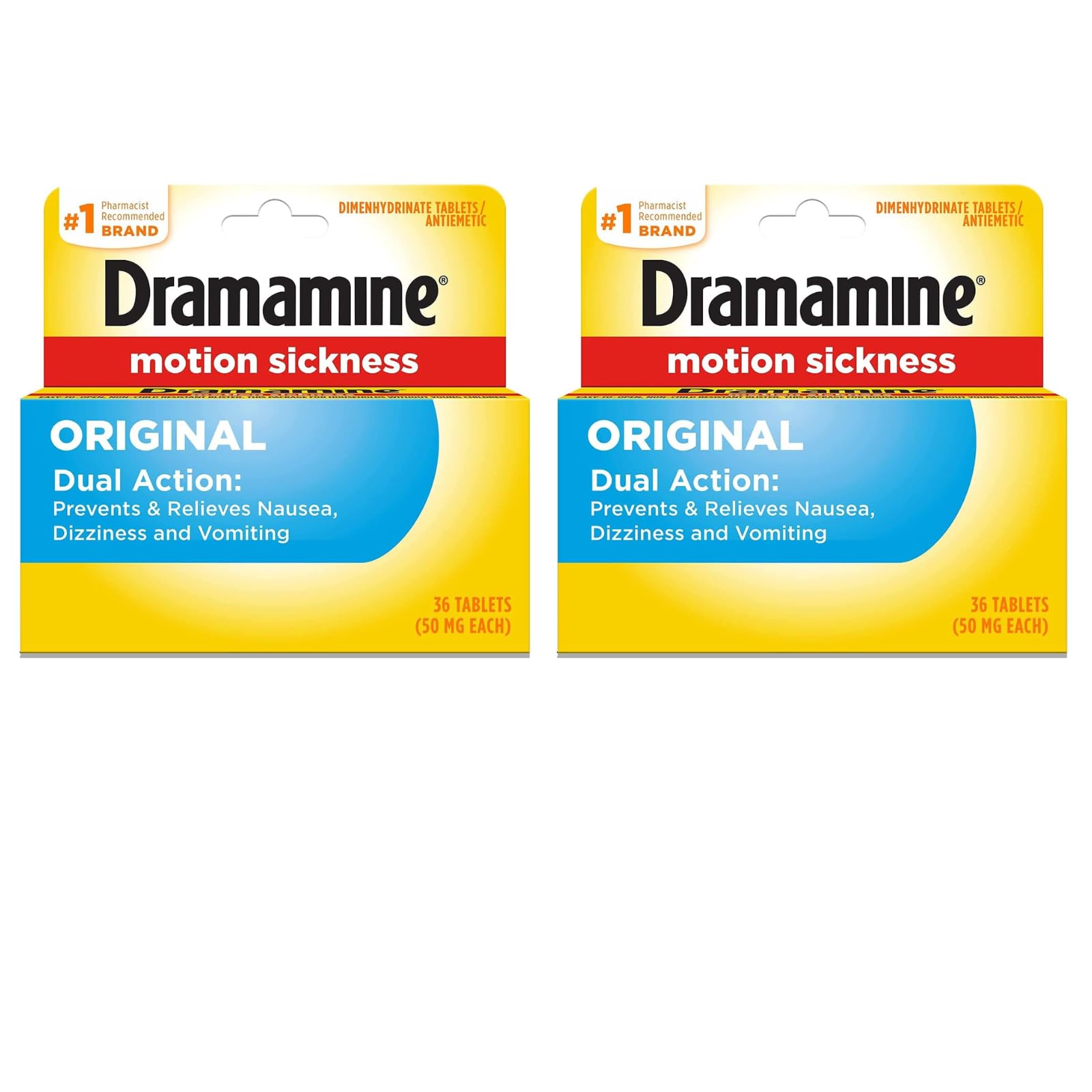 Dramamine Motion Sickness Relief, Original Formula, 36 Count (Pack of 2)