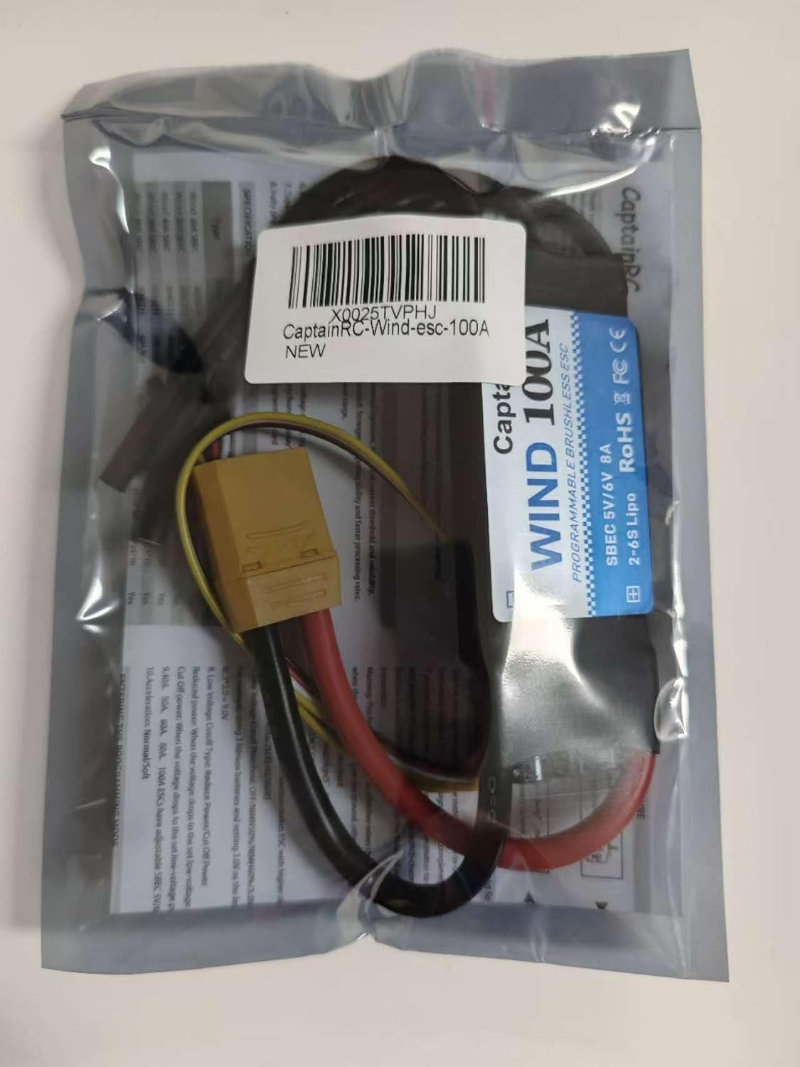 100A ESC with 5V 6V/8A BEC 2-6S Electric Speed Controller with XT90 & 4.0mm Bullet Plugs for Fixed Wing Airplane/RC Drone Airplane/Brushless Motors