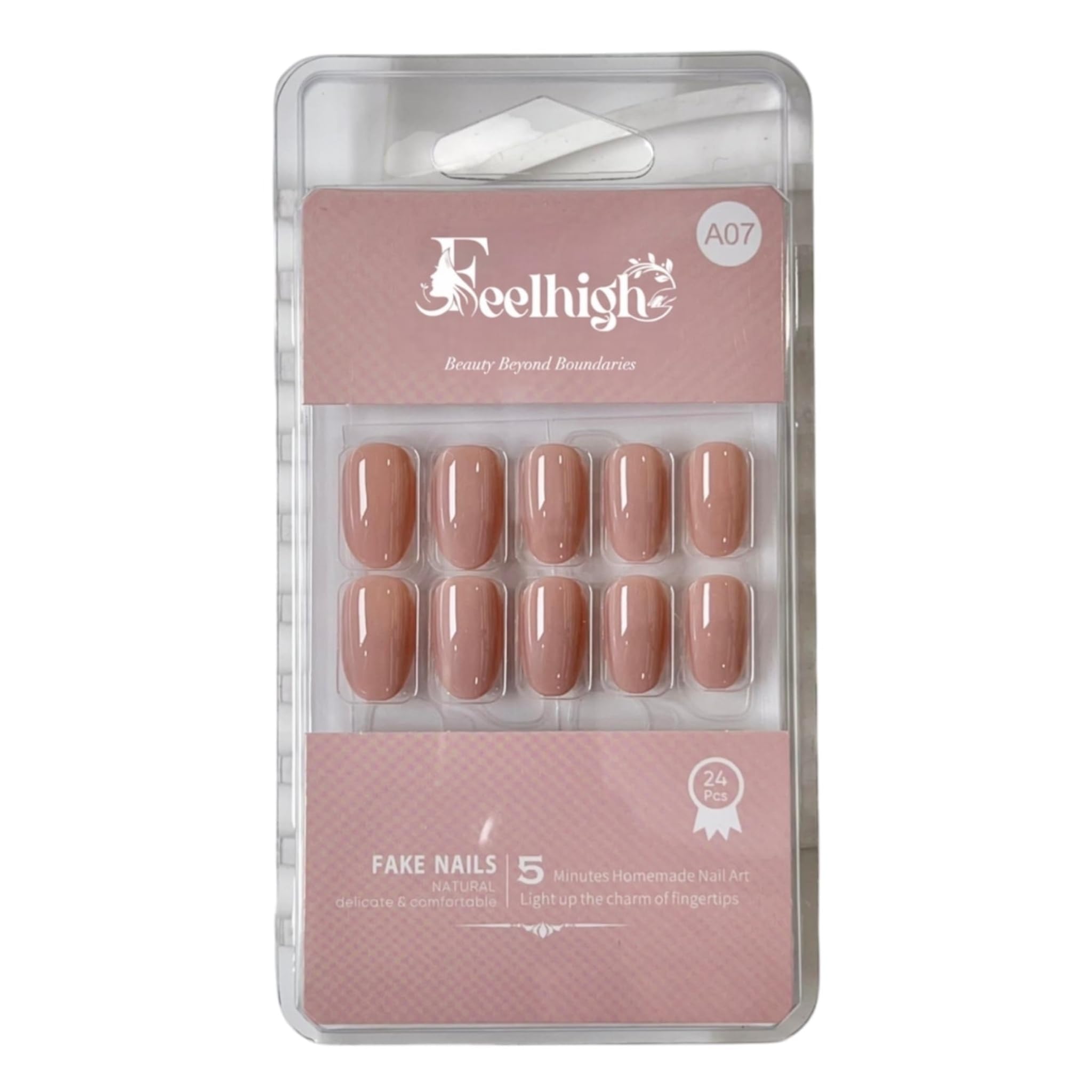 24 Press On Nails Feelhigh Nail Tips Natural Reusable Stick on Nails, Salon Like Jelly Glue on False Nails for Women Girls Fake Nails Kit- in 12 Sizes (7)