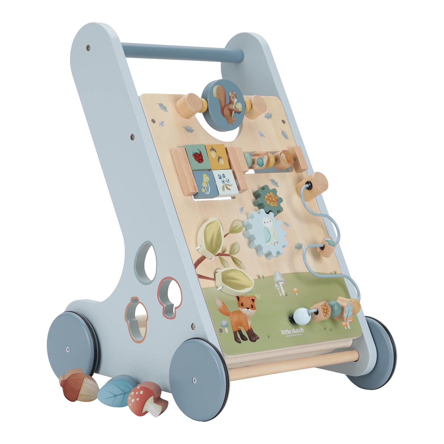 Little Dutch Forest Friends 7232 - Carrito de madera para actividades de madera, color azul