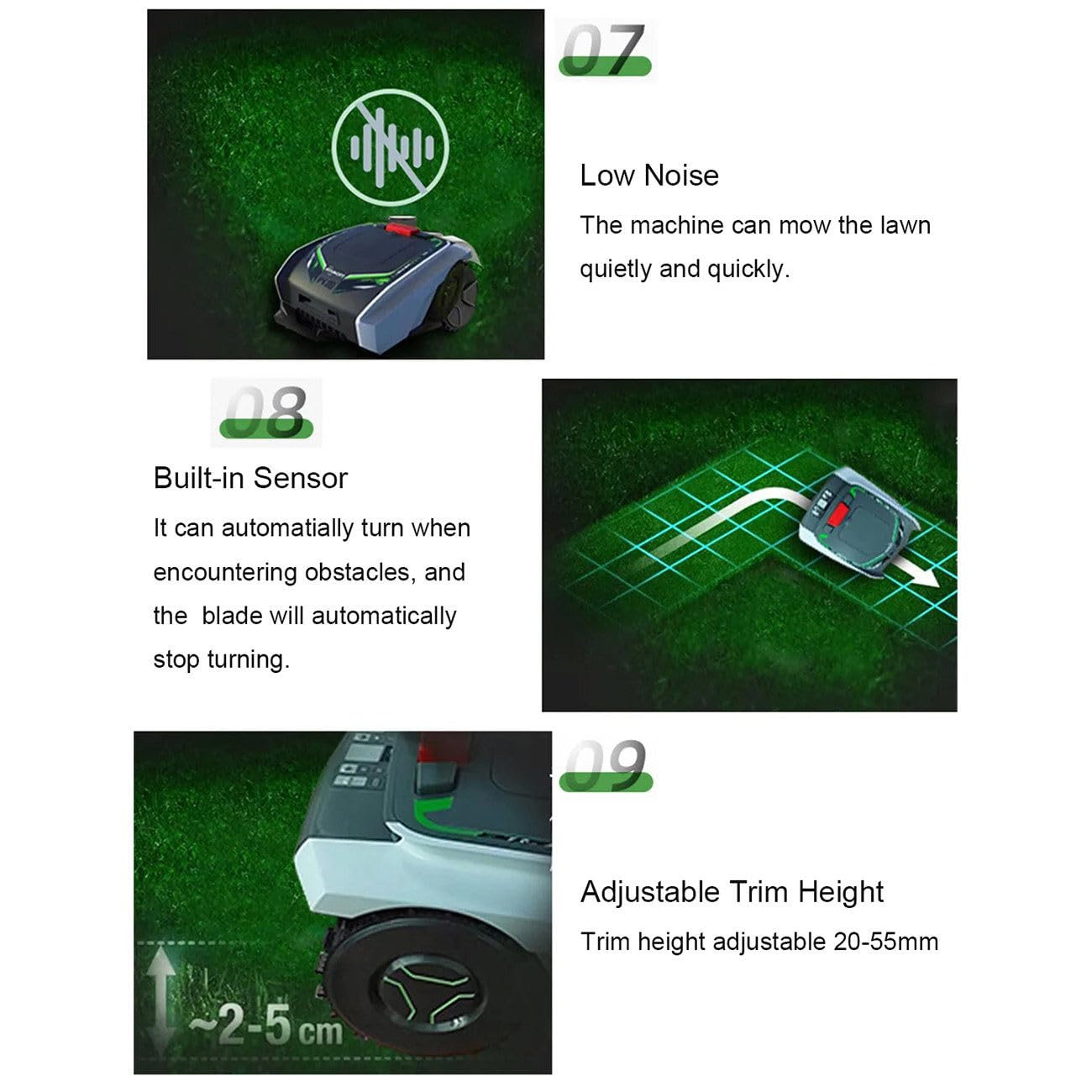 CortacéSped De JardíN, Robot De CéSped Inteligente Totalmente AutomáTico, PlanificacióN AutomáTica De Rutas + Carga AutomáTica, Altura De Corte: 20-55 Mm, para CéSped/JardíN