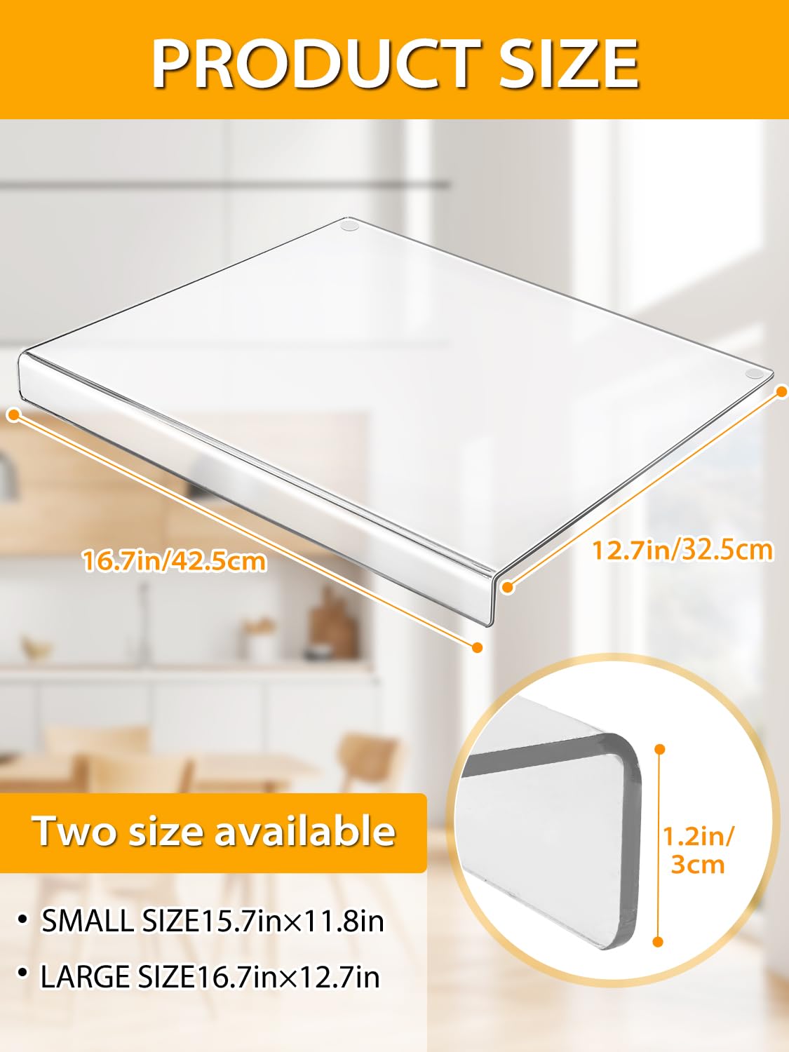 Tabla de cortar acrílica con borde de mostrador, tablas de cortar de plástico transparente de 16.7 x 12.75 pulgadas para encimera de cocina, tabla de cortar acrílica transparente perfecta