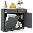 LOKO Kitchen Tilt Out Trash Cabinet, Pet Proof Trash Can Cabinet with 2 Drawers & Adjustable Shelf & Rubber Wood Tabletop, 39.5 x 14 x 35.5 inches (Black)