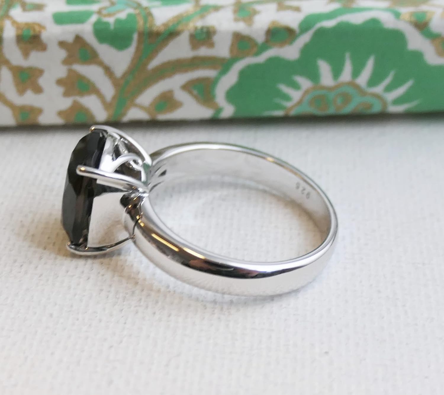 Smoky Quartz Cushion Cut Ring 10x12mm – 925 Solid Sterling Silver – Natural Gemstone, Scandinavian Handmade Fine Jewelry for Women