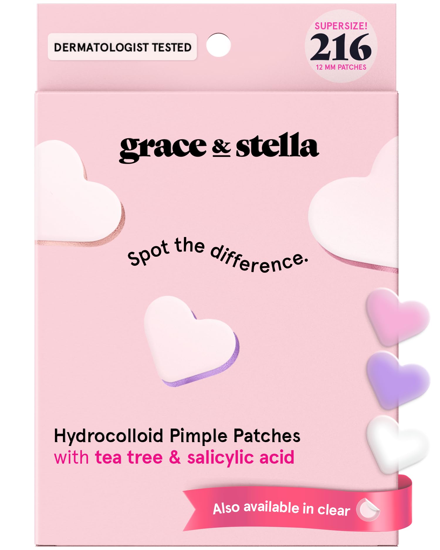 grace & stella Award Winning Pimple Patches for Face - Dermatologist Tested Acne Patches - Hydrocolloid Patch for Breakouts, Whiteheads - Vegan Acne