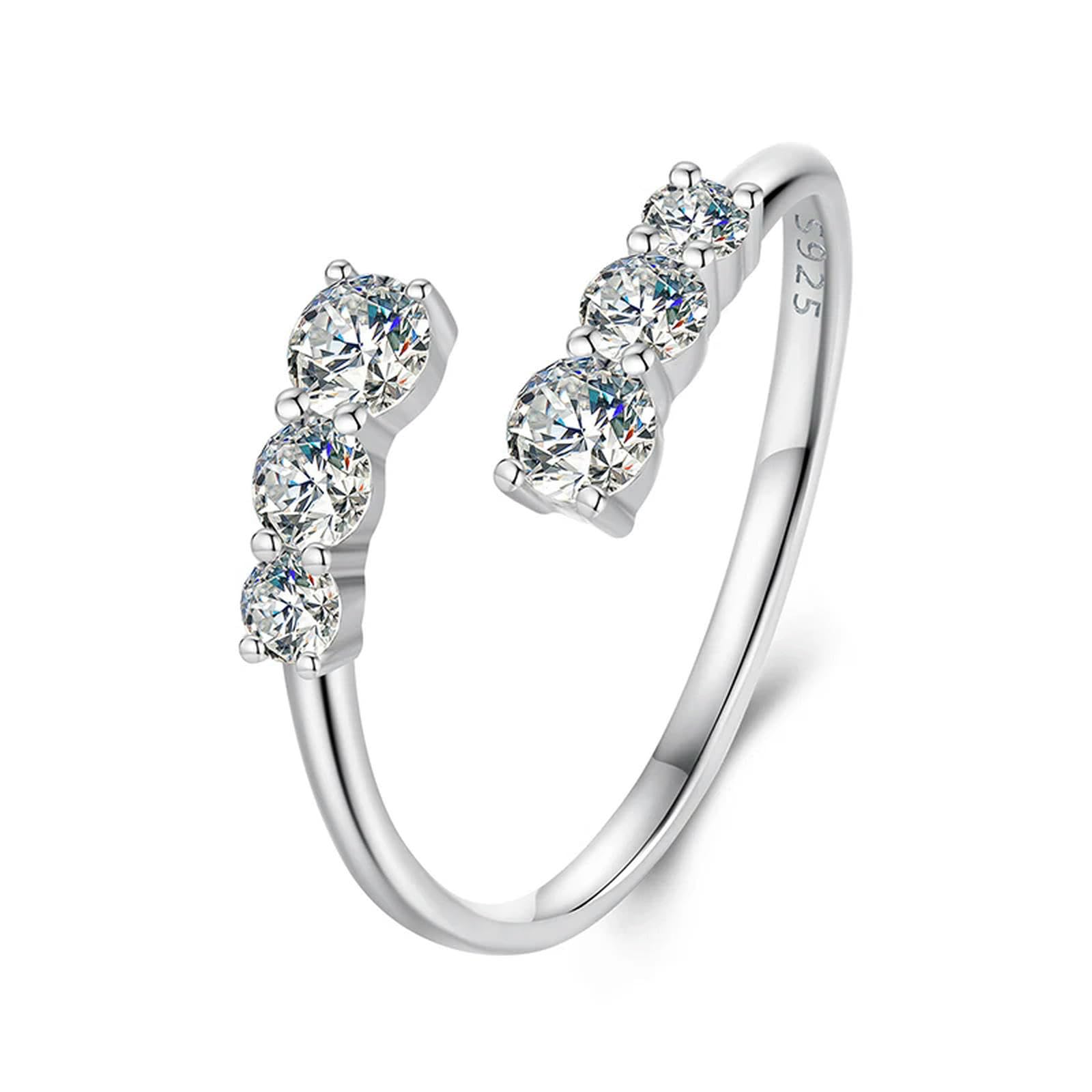 Anello Regolabile In Oro Bianco Con Moissanite, Anello Aperto Squisito In Argento Sterling 925 Per Donna, Regalo Di Fidanzamento