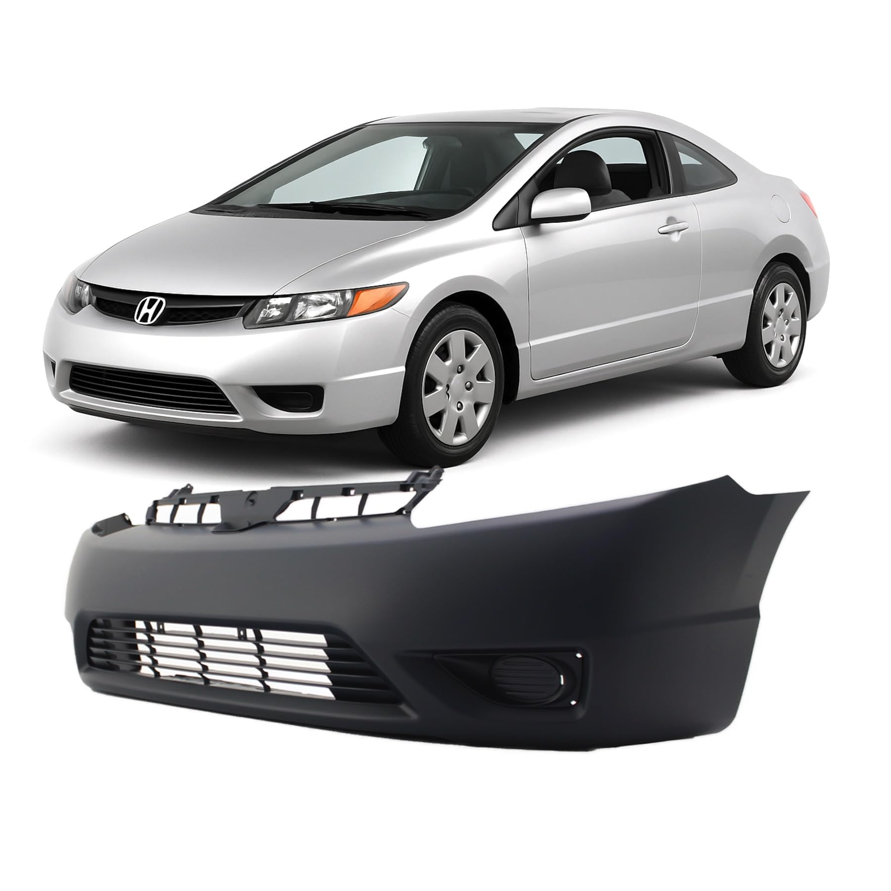 FitParts Compatible With Front Bumper Cover 2006-2008 Honda Civic Coupe DX-G EX LX Si Coupe 06-08. New, Primed and Ready for Paint. With Fog Light Holes. HO1000237 04711SVAA90ZZ 2007