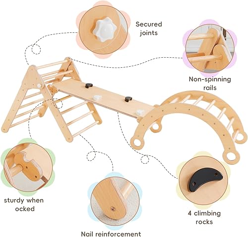 Miniatura 7 de Asweets Pikler - Juego de triángulos 5 en 1 plegable Montessori con rampa, juguetes de escalada para bebés para patio de recreo interior, gimnasio