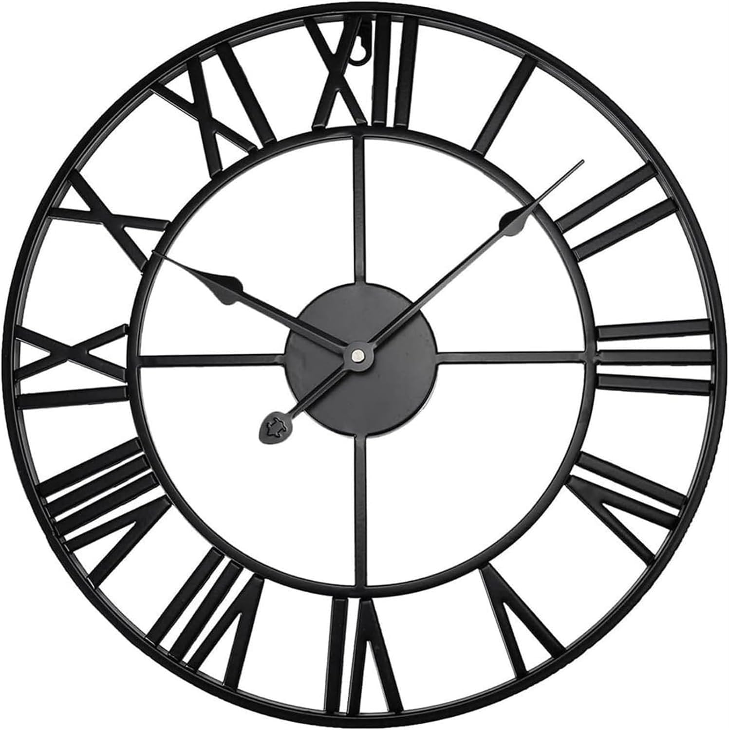 SaryEdge Wall Clock Wall Sculpture, Modern 3D Large Vintage Black Iron Round Art Hollow Metal Wall Clock Nordic Roman Numeral Clock Home Decor, 40Cm,