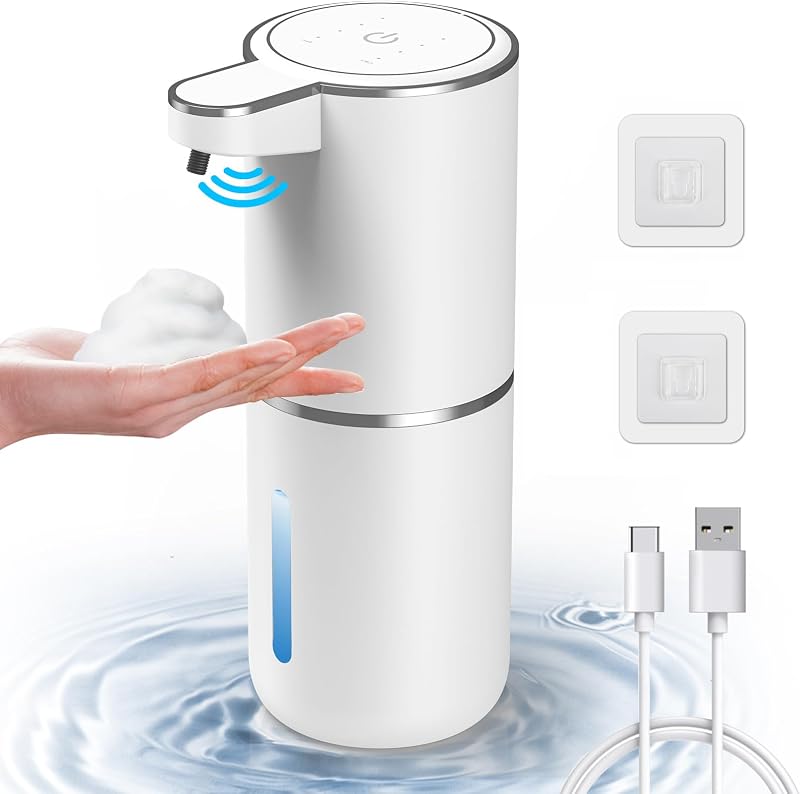 HOMELYLIFE 380ml Automata Szappan Adagoló - Újratölthető Érintésmentes Habszappan Adagoló, 4 Fokozatú, IR Szenzoros, Falra Szerelhető, Vízál