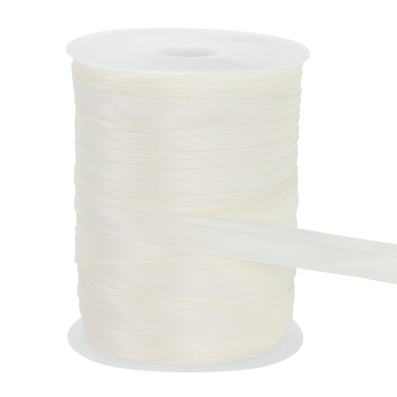 sourcing map Double Fold Bias Tape for Sewing 3/5 Inch x 55 Yards Satin Pre-fold Continuous Binding Tape for Seaming Quilting Hemming Binding DIY Crafts, Beige White