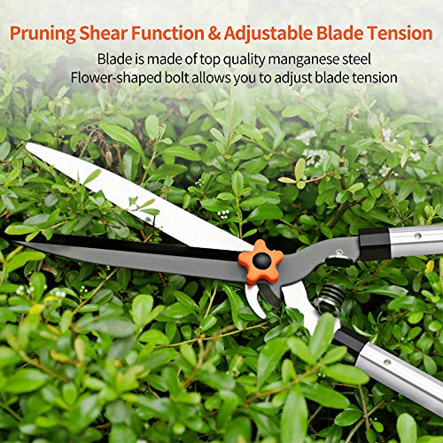 Garden Hedge Shears, 27” Pruning Shears with Non-Slip Grip, Extendable Steel Handle, Hedge Clippers for Trimming Borders, Boxwood and Bushes