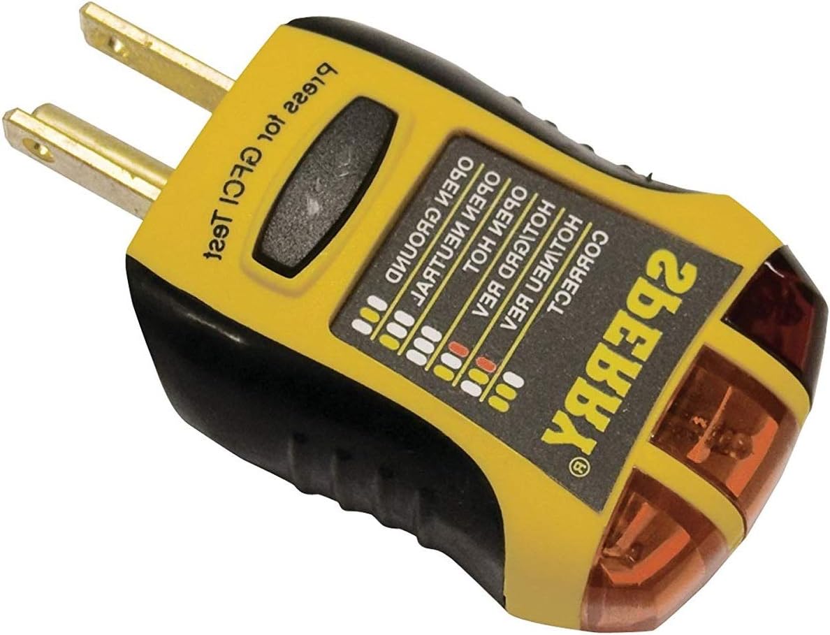 Sperry Instruments GFI6302 GFCI Outlet/Receptacle Tester, Standard 120V AC Outlets, 7 Visual Indication/Wiring Legend, Home & Professional Use, Yellow & Black