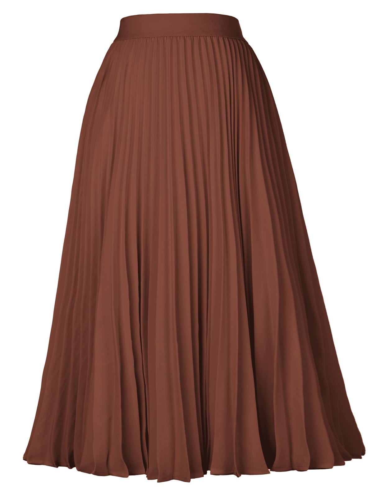 GRACE KARIN Pleated Midi Skirt for Women,Chiffon Elastic High Waist Knee Length Skirts,Swing Flare A-Line Outfits