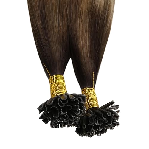 Miniatura 7 de YoungSee Extensiones de cabello con punta en U, balayage, color marrón oscuro a rubio medio con punta en U, extensiones de cabello balayage,