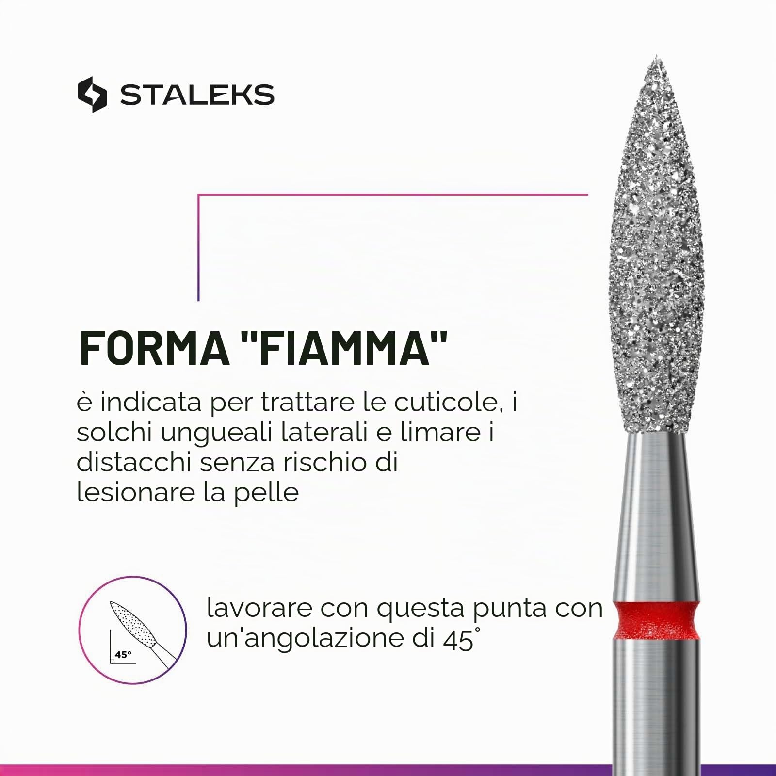 STALEKS PRO - Punta diamantata – Fiamma (anello rosso) I kit di scarico per unghie I Punte per manicure e pedicure apparative I Kit per levigatrici elettriche I NAIL DRILL BIT (FA10R023/10)