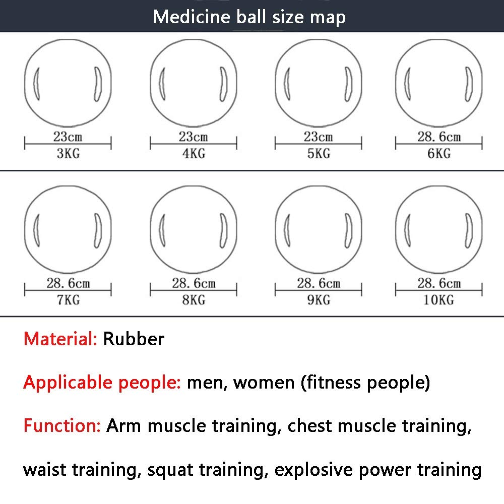 Pelota Medicinal Binaural Bolas De Medicina, Pelota De Goma Maciza, La Aptitud del Entrenamiento del Equilibrio Bouncy Ball, Coloridas Bolas De Gravedad, 3kg, 4kg, 5kg, 6kg, 7kg, 8kg, 9kg, 10kg