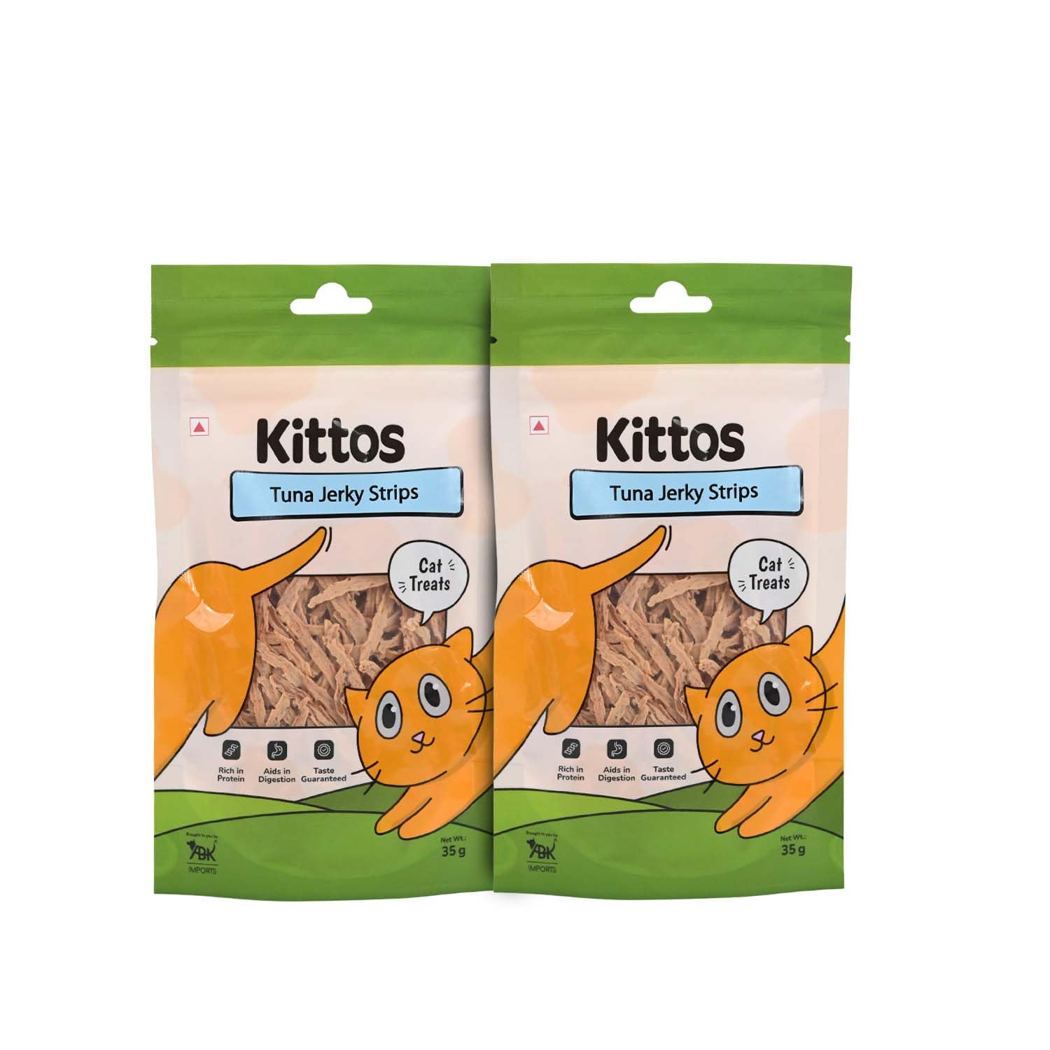 Kittos Tuna Jerky Strips Cat Treats for Training & Rewards - Protein-Rich, Highly Digestible, Healthy & Tasty Snacks for All Life Stages, 35 gm Each (Pack of 2)