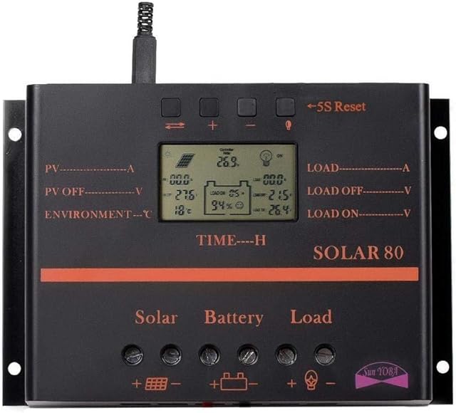 Sun YOBA 80A LCD Solar Panel Charge Controller 12V 24V Auto Switch With USB Charge