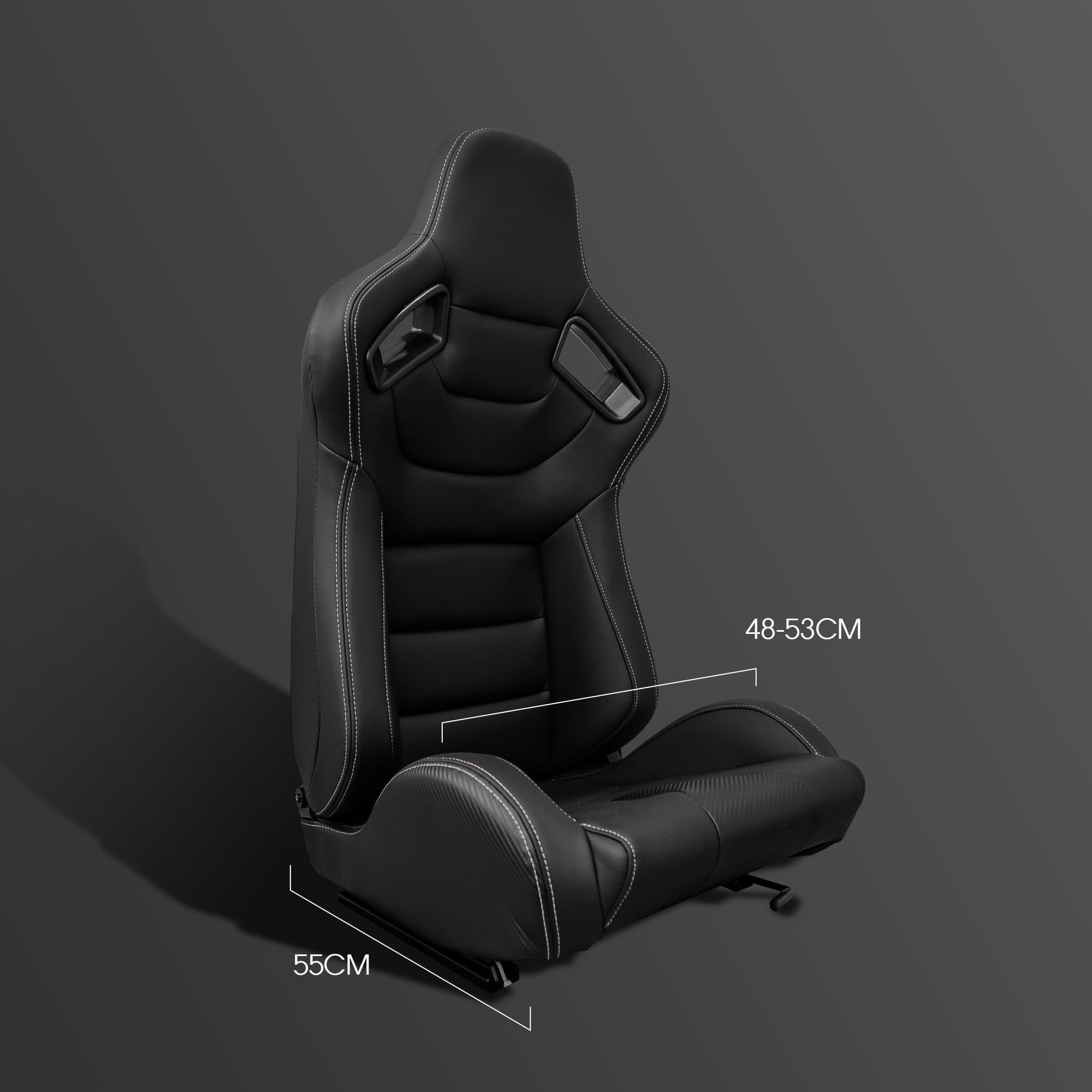 M MODAUTO Semibaquet S,E Cuero Negro/Costura Blanco/Respaldo Fibra Carbono,Semibaquet Deportivo,Adaptable para Coches,Ríeles Incluidos.N765L