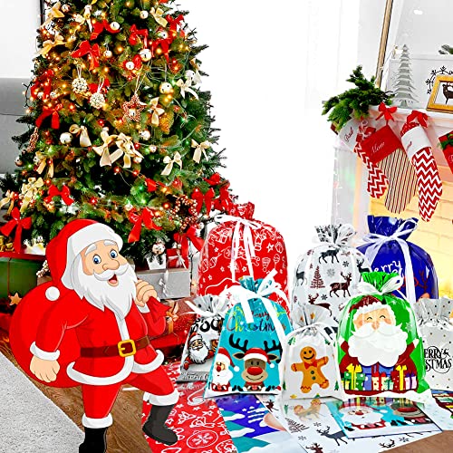 Sac Cadeau Noel, Lot de 30 Sacs Cadeaux de Noël Toutes Tailles, Grands Sachet Noel avec Cordons de Serrage, pour la Fête de Noël, Emballage de Cadeaux et Décorations de Vacances. - Image 7