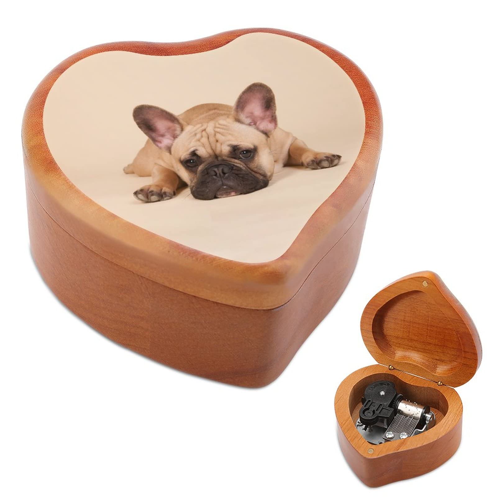 Amazon.co.jp: かわいいフレンチ ブルドッグ 木製オルゴール ハート型 