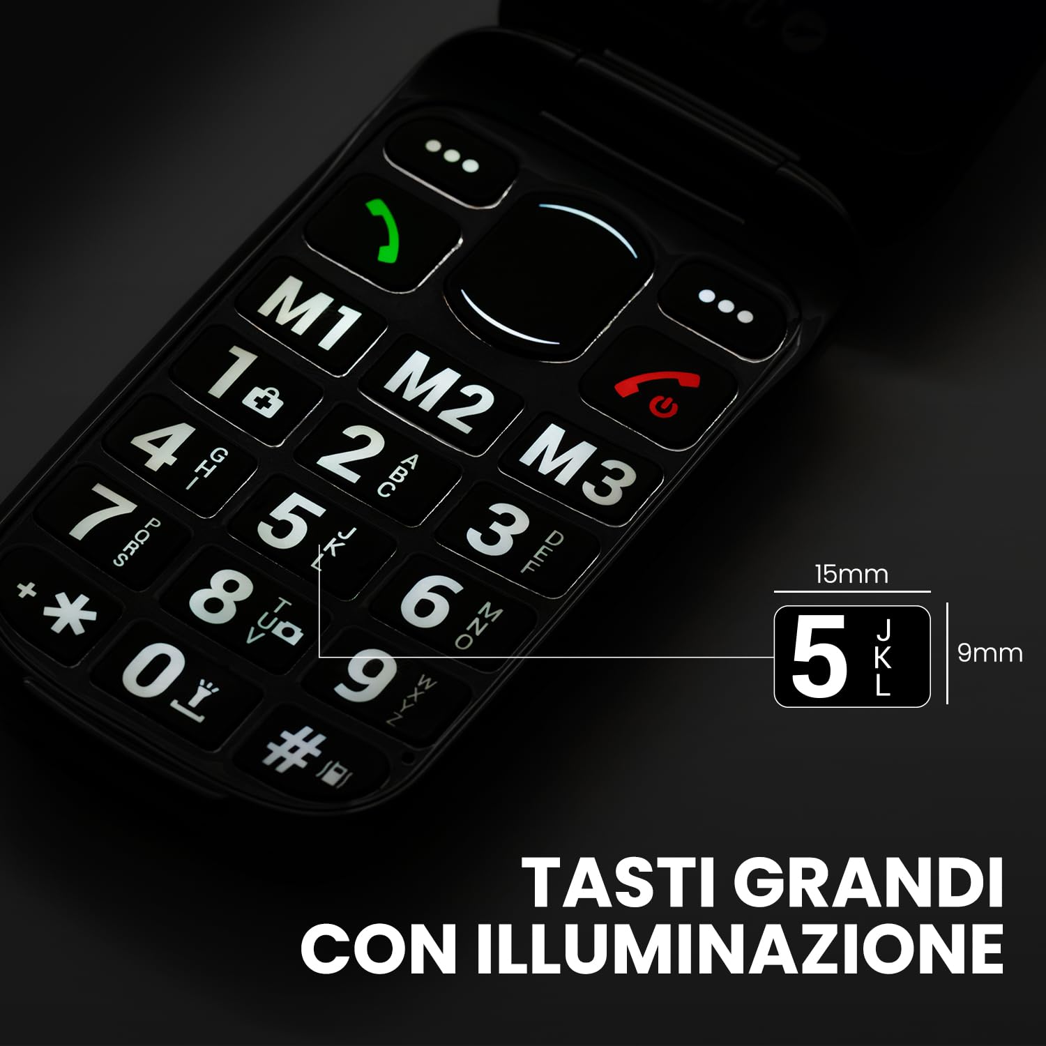 SPC HARMONY 2 - Cellulare senior, tasti molto grandi, 4G, Nero | Doppio display antigraffio (2,8"+1,77"), base, SOS, suoneria 104dB, compatibile con apparecchi acustici