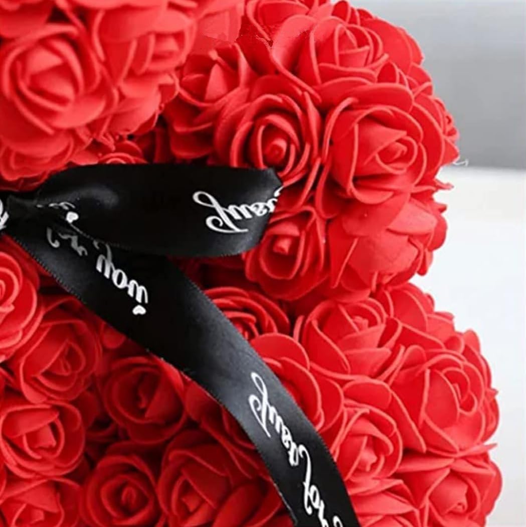 NLIGHTING Orsetto di Rose con Scatola Regalo, Palloncino e Biglietto – Rose Artificiali Morbide che Non Appassiscono, Idea Regalo per Lei, Matrimonio, Anniversario, Compleanno