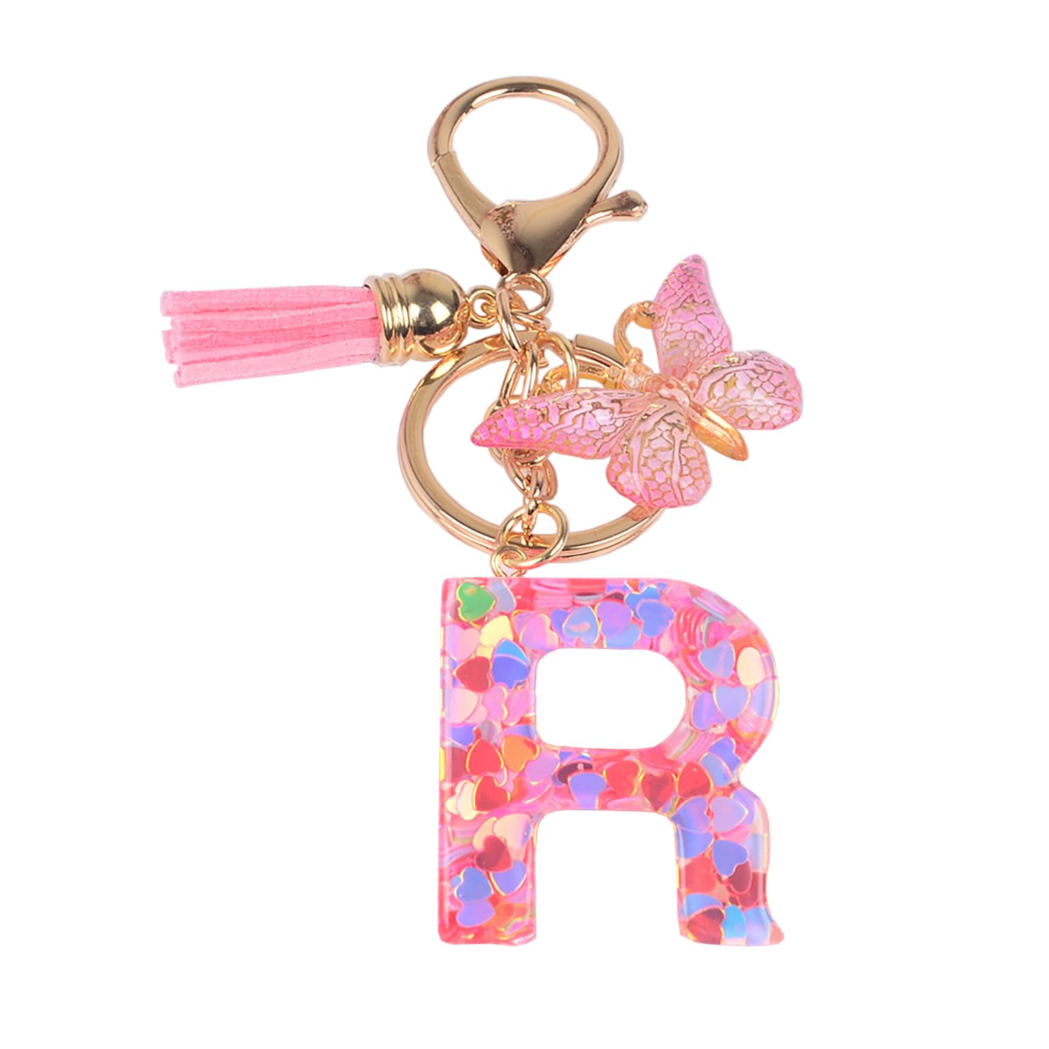 YPYMOD Butterfly Pendant Keychain with Initials, R, Pink, Women, Girls