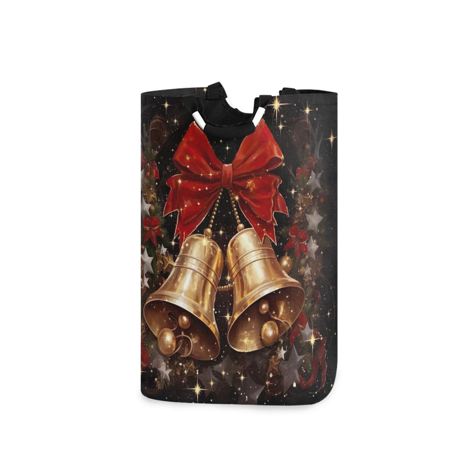 Jihqo Laundry Hamper Basket Christmas Bell Collapsible Nursery Storage Bin Waterproof Clothing Baskets for Home Bedroom Bathroom Washing Room