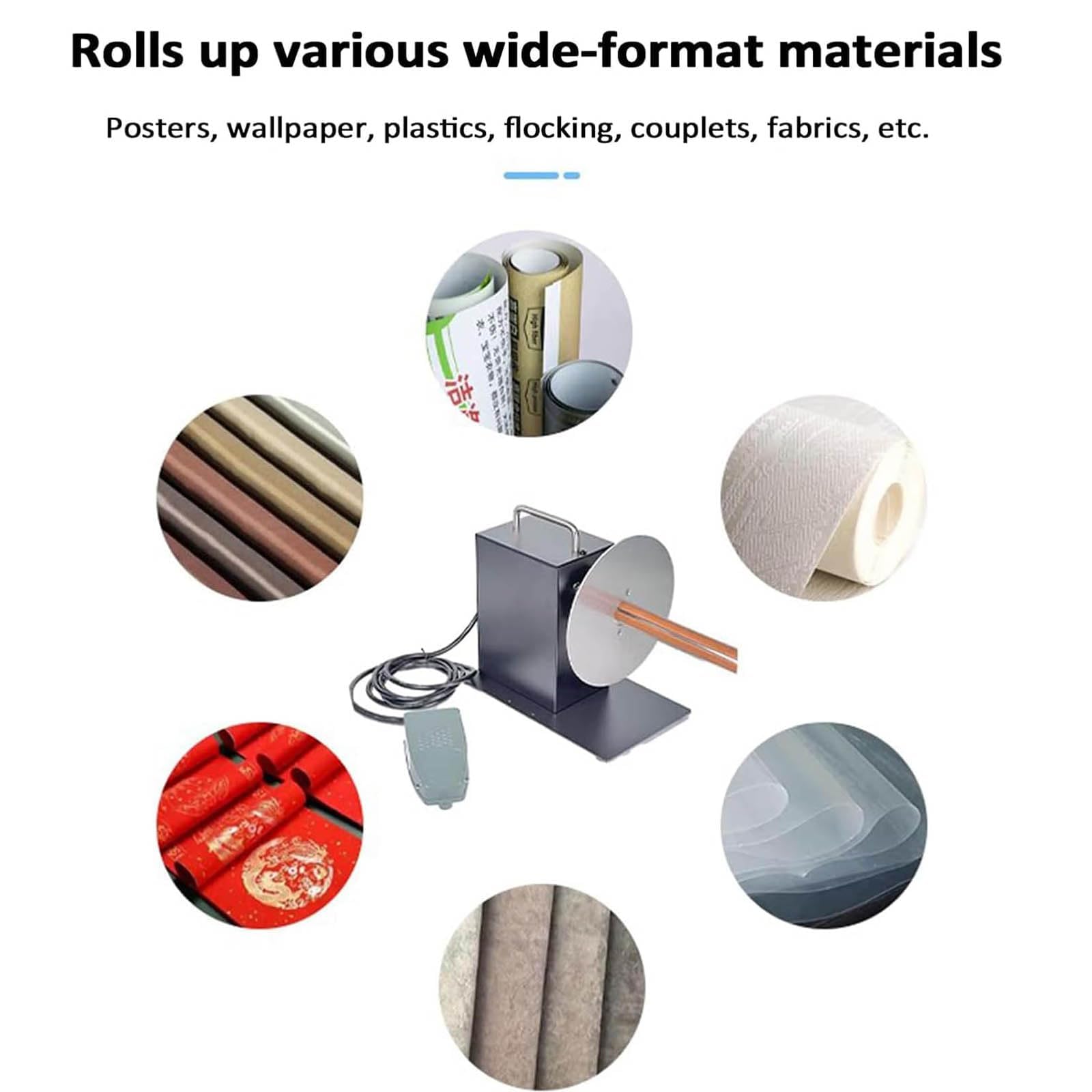 Rebobinadora De Material De Gran Ancho, Rebobinadora De Pósters De 40/60/90 Cm, Diámetro Del Disco 175 Mm, Velocidad 400 Rpm, Control Mediante Pedal, Para Papel Pintado, Plásticos, Flocado, Carteles