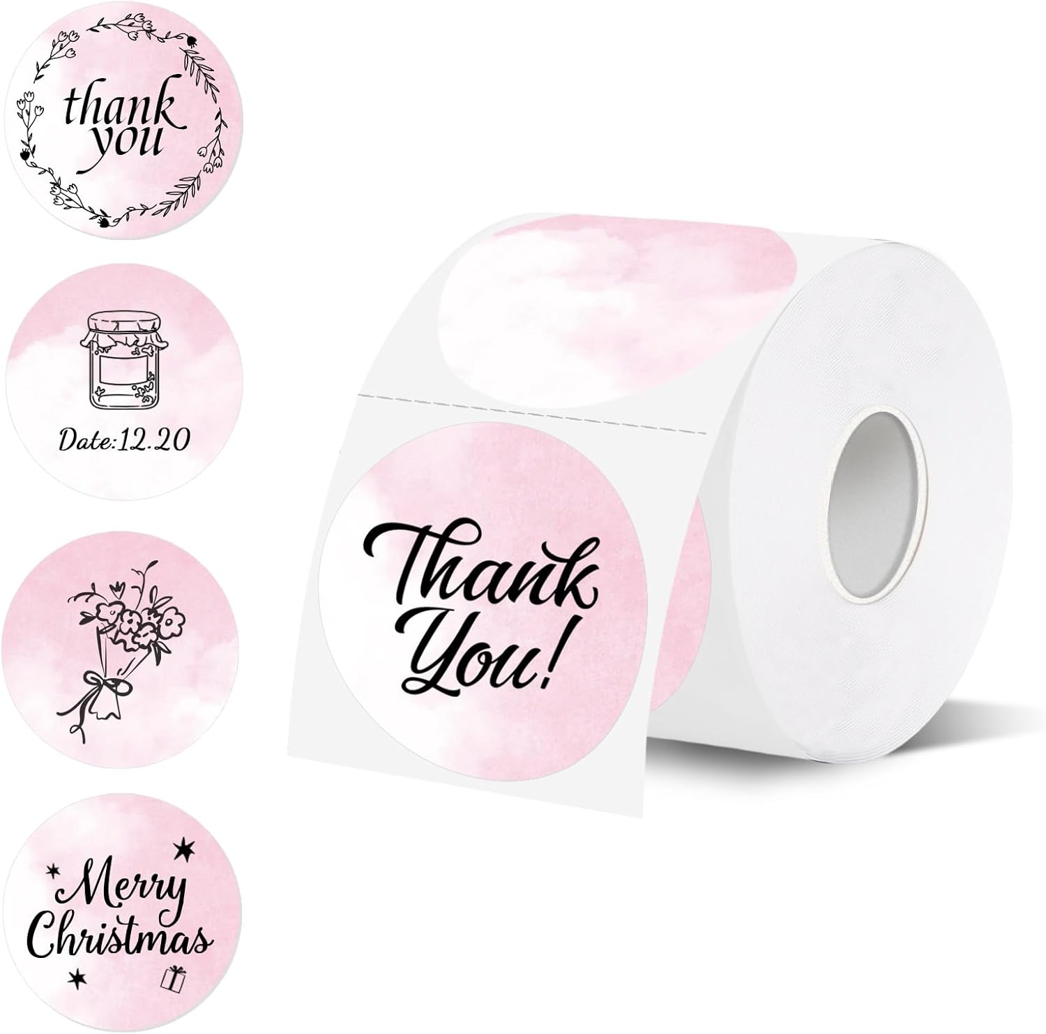 Starboling Thermal Label,2 Inch Pink Watercolor Round Thermal Printer Stickers,Self-Adhesive Round Direct Thermal Labels,Thermal Stickers for DIY Logo Design,Name Tag,500 Labels/1 Roll