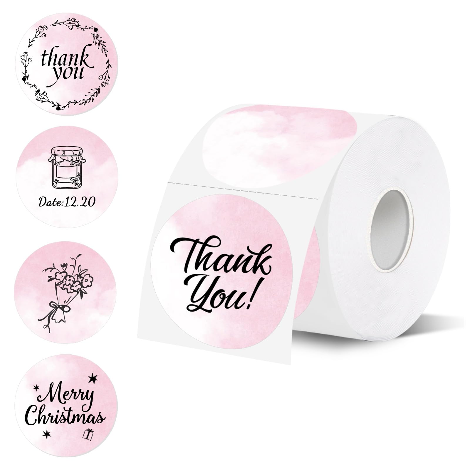 Starboling Thermal Label,2 Inch Pink Watercolor Round Thermal Printer Stickers,Self-Adhesive Round Direct Thermal Labels,Thermal Stickers for DIY Logo Design,Name Tag,500 Labels/1 Roll