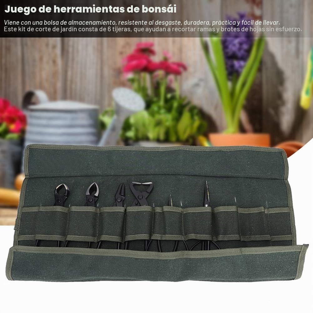 Juego de Herramientas Profesionales Bonsai 7 PCS Tijeras de Acero Inoxidable Tijeras de Corte Alicates de Alambre Set para Leaf Tree Bud Root Trimming Herramientas de jardinería con Bolsa de Rollo