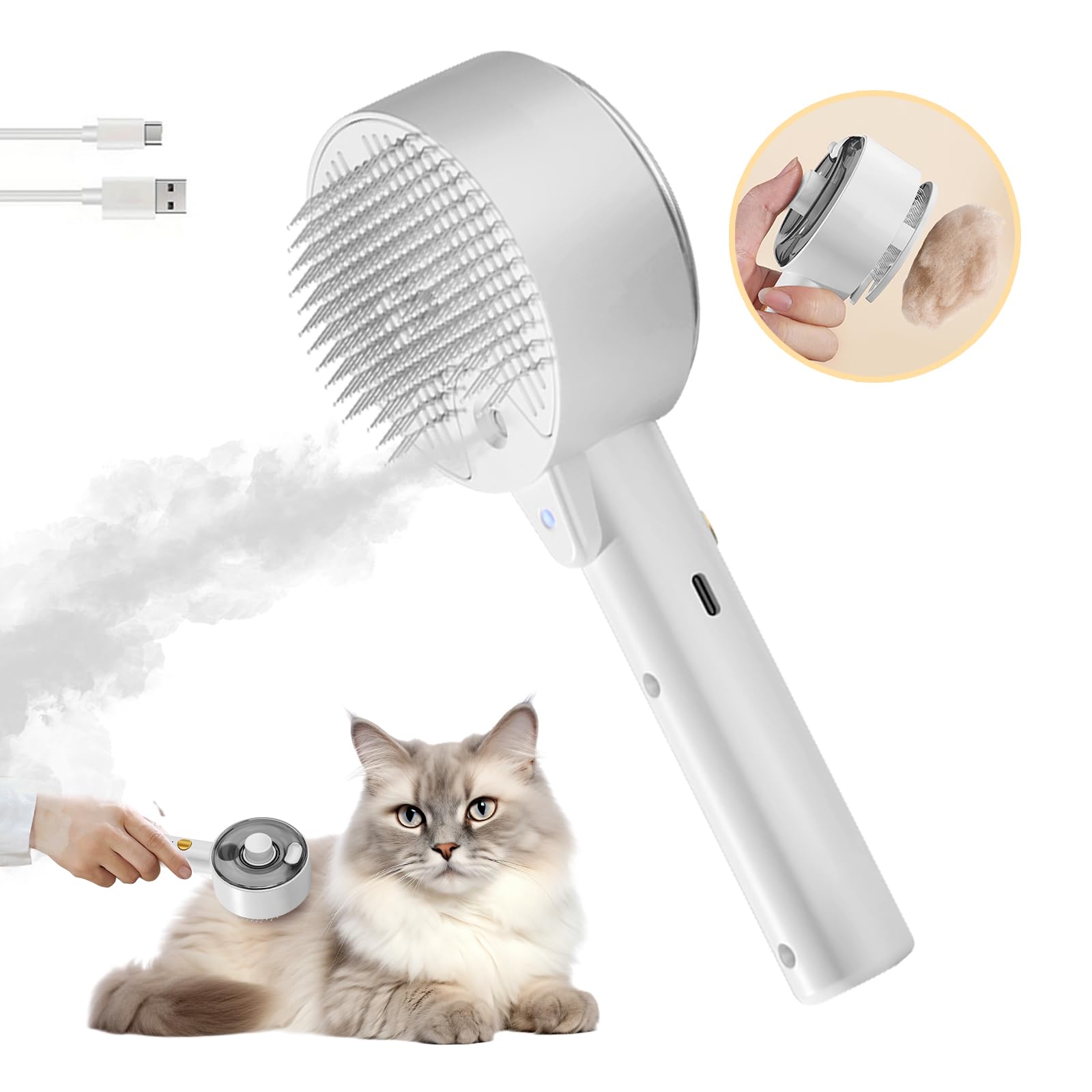 Spazzola a Vapore per Gatti 4 In 1 Spazzola Vapore Gatti Spazzola per Cani Spazzola Capelli per Massaggio,Cura e Depilazione Steamy Cat Brush Spazzola Gatto con Vapore per Gatti Capelli Lunghi Corti