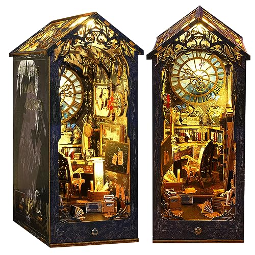 DAJASD Book Nook Kit, DIY Miniature House, Book Nook DIY Kit, DIY Casa de Muñecas en Miniatura de Madera, Rompecabezas 3D sujetalibros de Madera con Muebles de Madera y luz LED