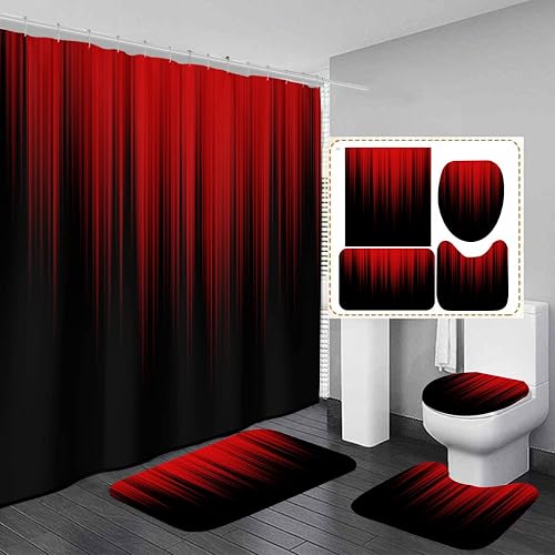 AAtter Cortinas de Ducha de Estilo Simple, Color Negro y Rojo, Color Burdeos, Os