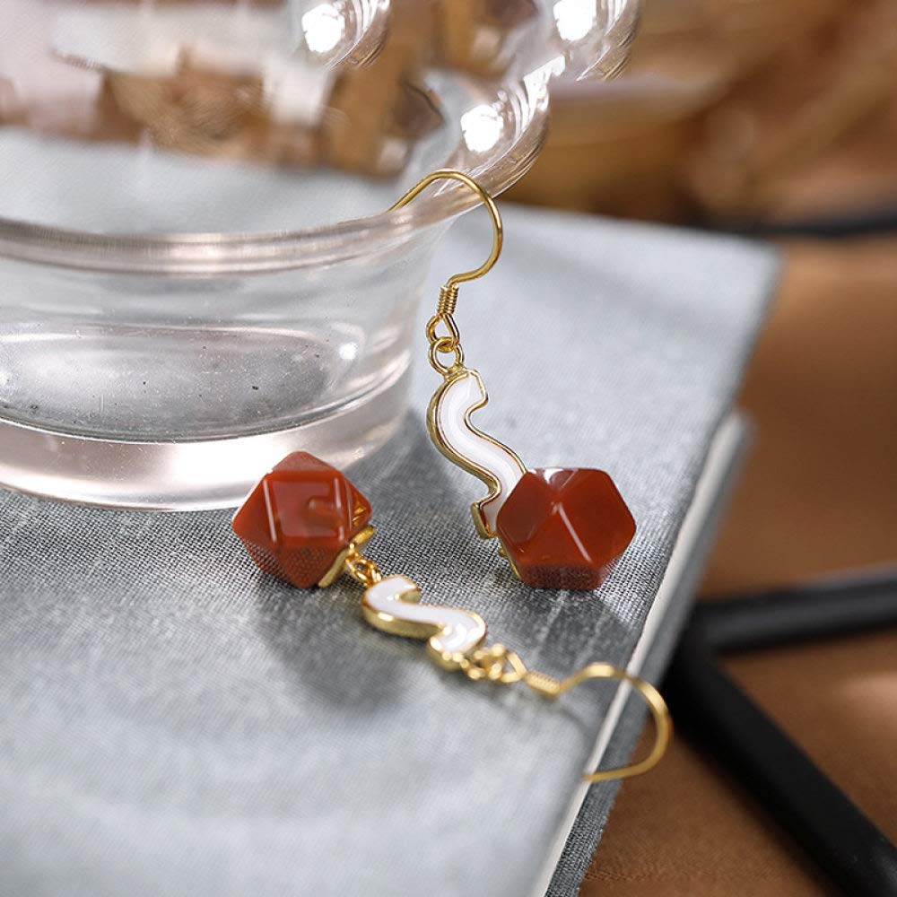 Vintage Largo Aretes De Plata Esterlina S925 Mujeres Geometría Ágata Roja Forma En S Encanto Elegante De Estilo Chino De Gama Alta De Temperamento Temperamento Don