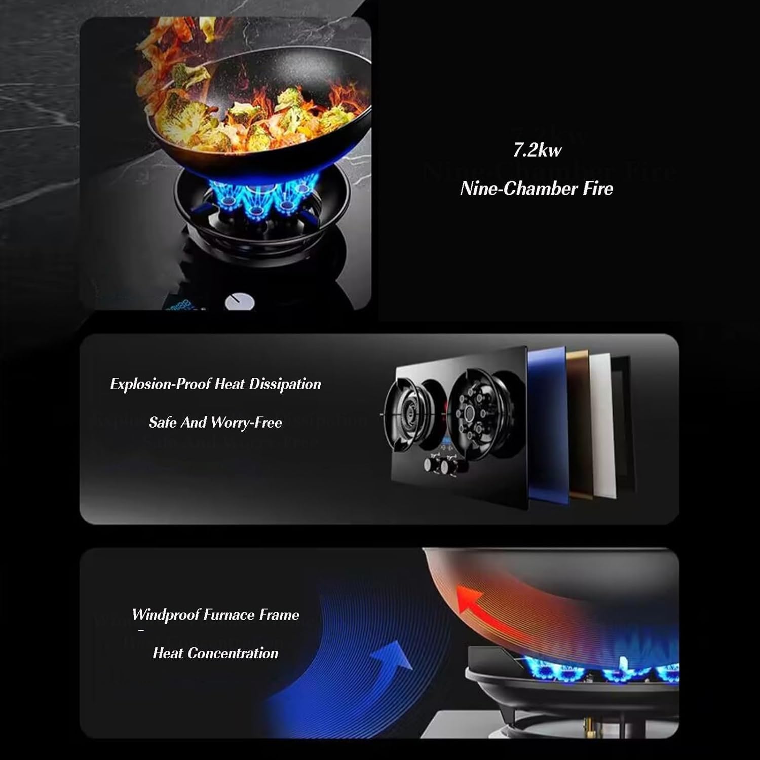 Commercial Gas Stock Pot Range,Double-sided Nine-cavity Stir-fry Stove with Fire Protection And Energy-gathering Ring Function(LPG)